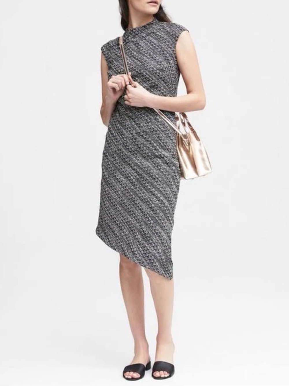 NWT Banana Republic Sleeveless Textured Knit Asymmetrical Dress in Charcoal